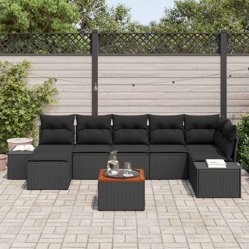 Conjunto de Sofá de Jardim 8 pcs Preto Rattan Sintético