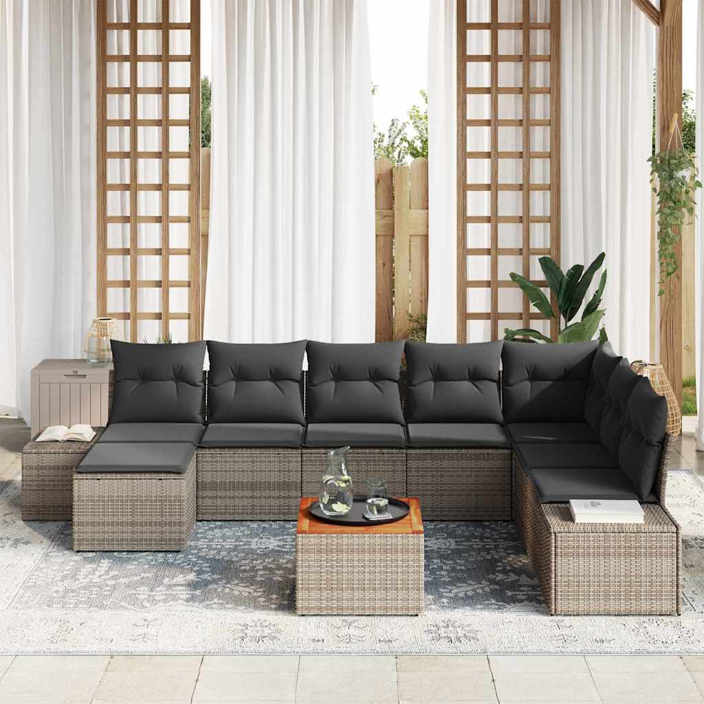 Conjunto de Sofá de Jardim 9 pcs Cinzeto Rattan Sintético