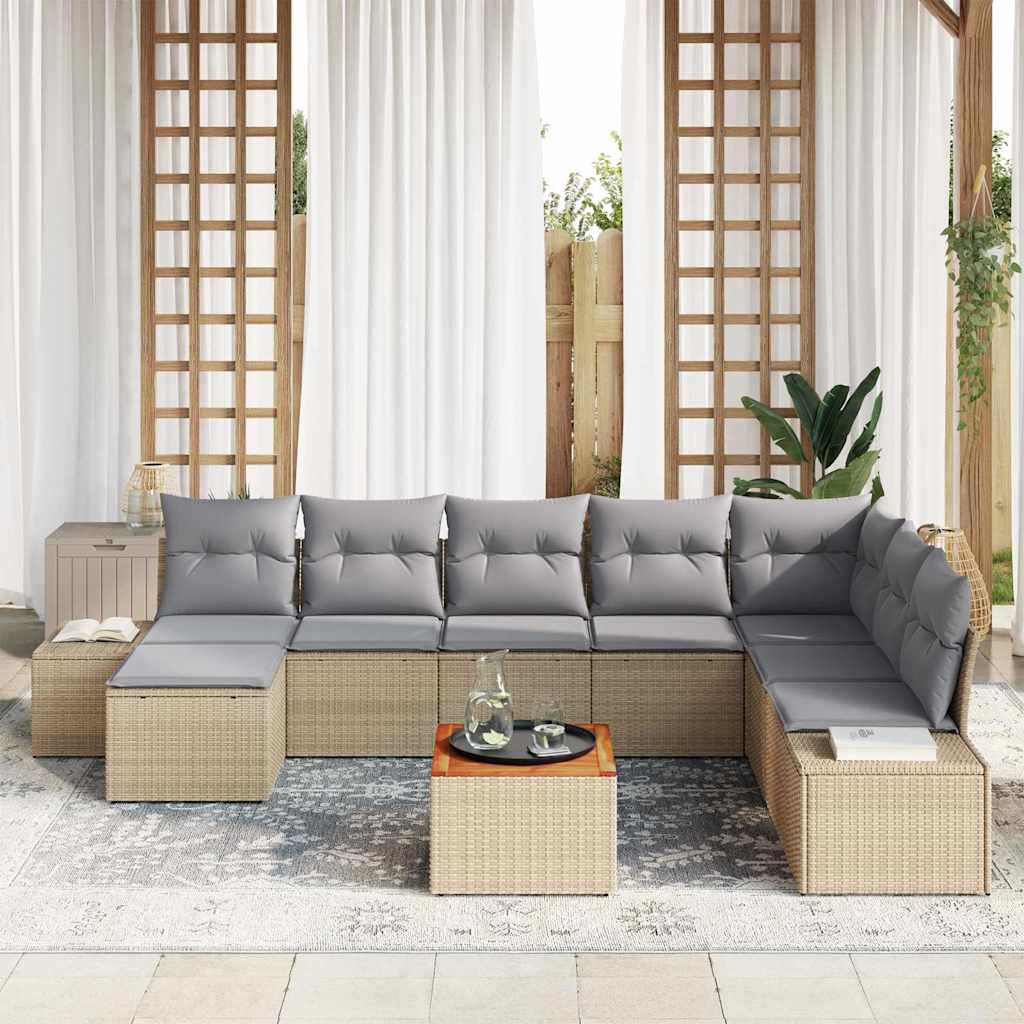 Conjunto de Sofá de Jardim 9 pcs Bege Rattan Sintético