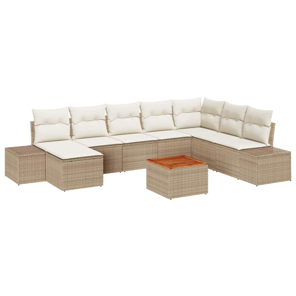Conjunto de Sofá de Jardim 9 pcs Bege Rattan Sintético