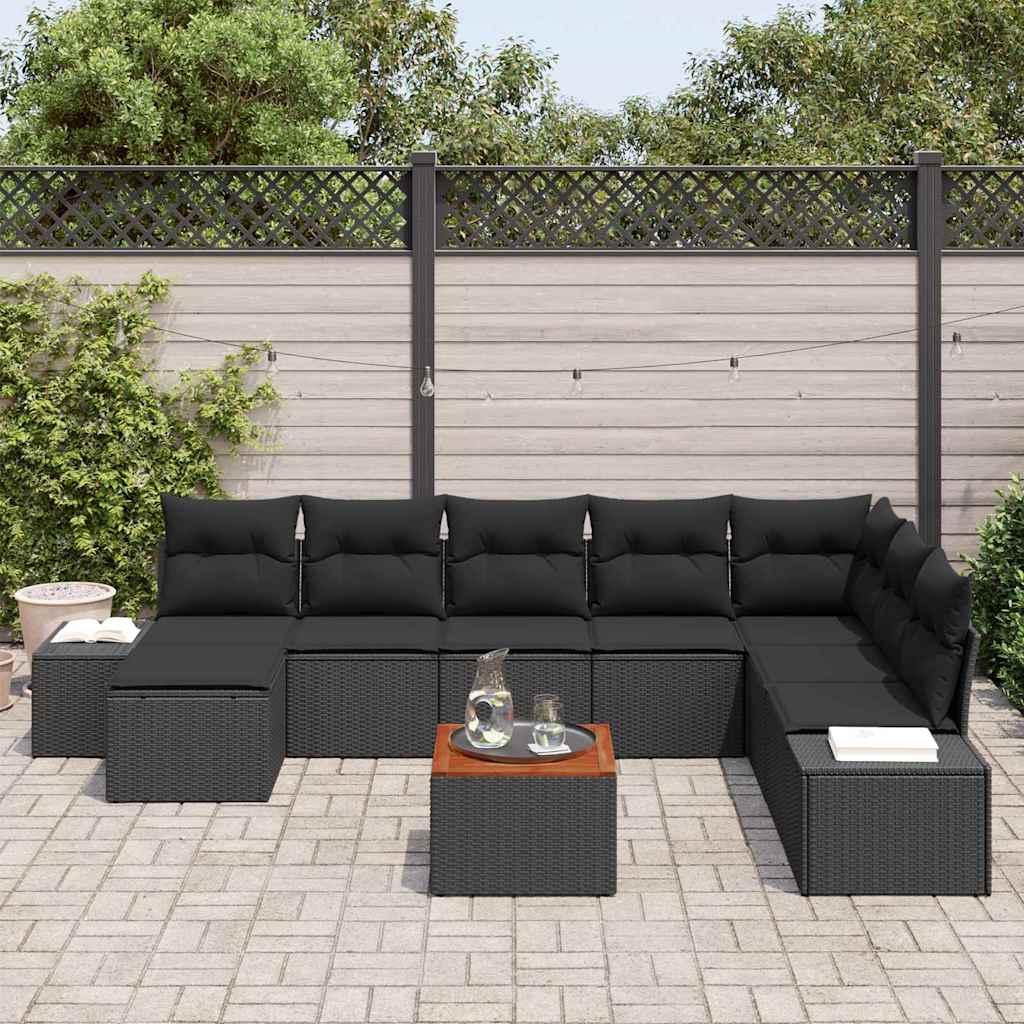 Conjunto de Sofá de Jardim 9 pcs Preto Rattan Sintético