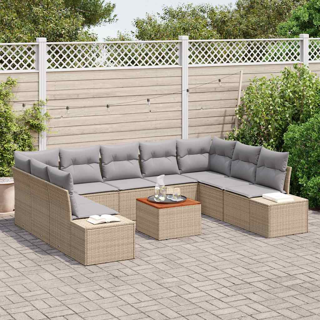 Conjunto de Sofá de Jardim 10 pcs Bege Rattan Sintético
