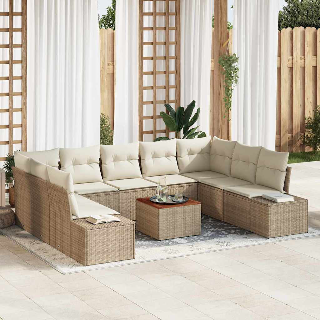 Conjunto de Sofá de Jardim 10 pcs Bege Rattan Sintético
