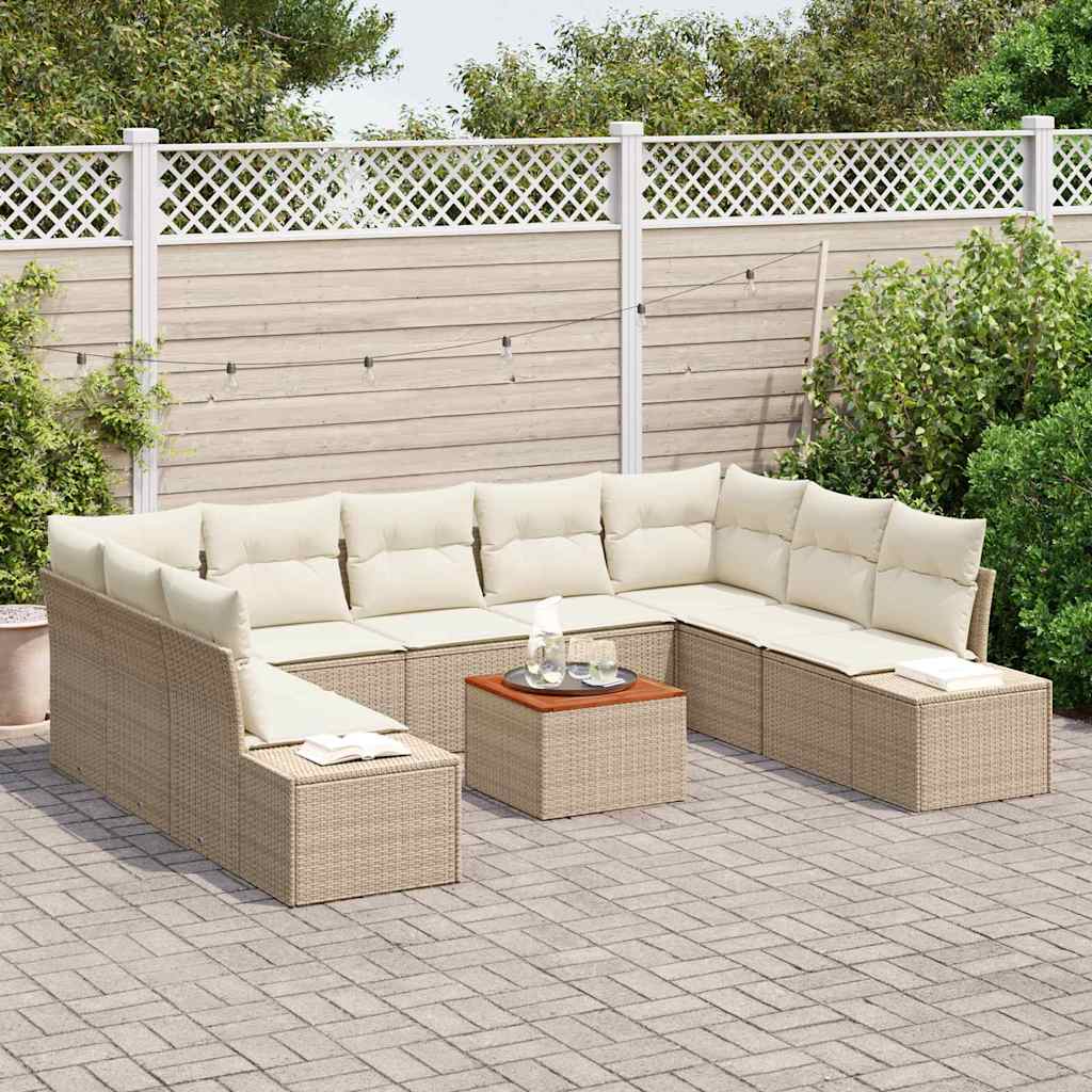 Conjunto de Sofá de Jardim 10 pcs Bege Rattan Sintético