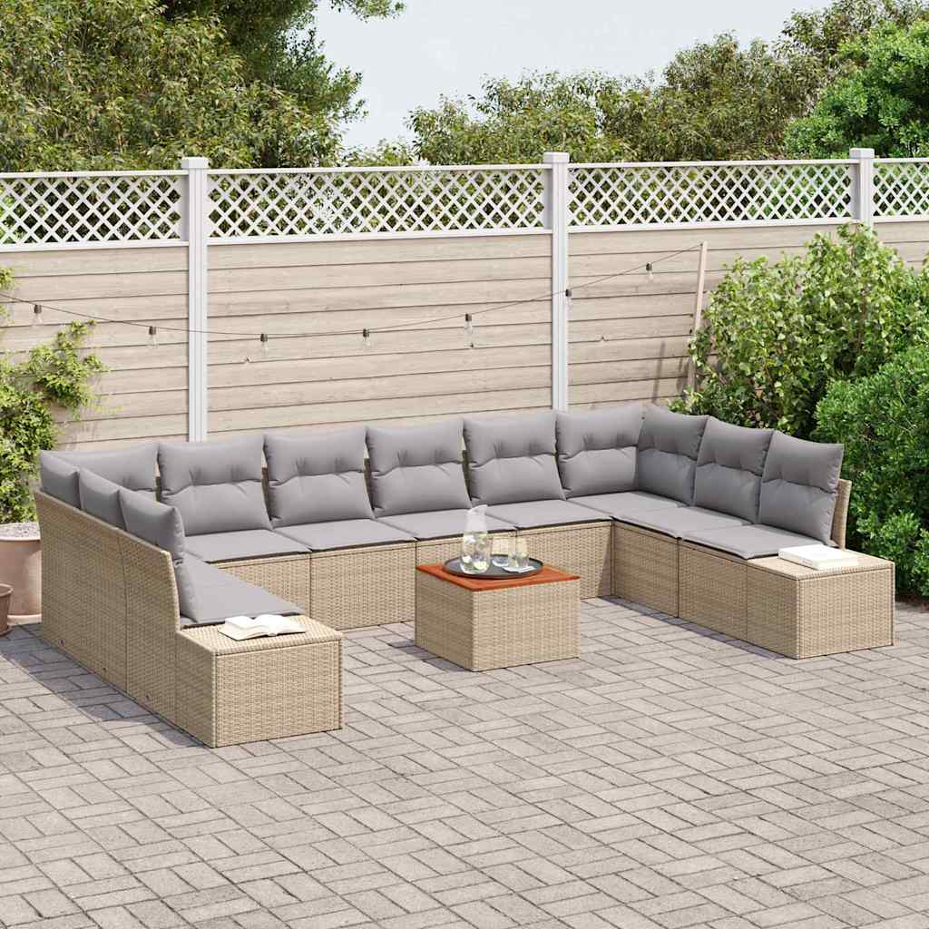Conjunto de Sofá de Jardim 11 pcs Bege Rattan Sintético