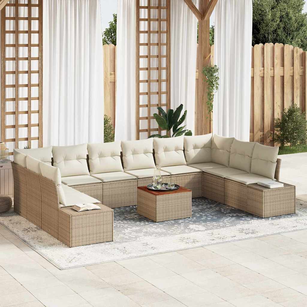 Conjunto de Sofá de Jardim 11 pcs Bege Rattan Sintético