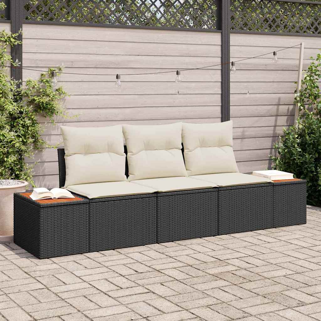 Conjunto de Sofá de Jardim com almofada 3 pcs Preto vime PE