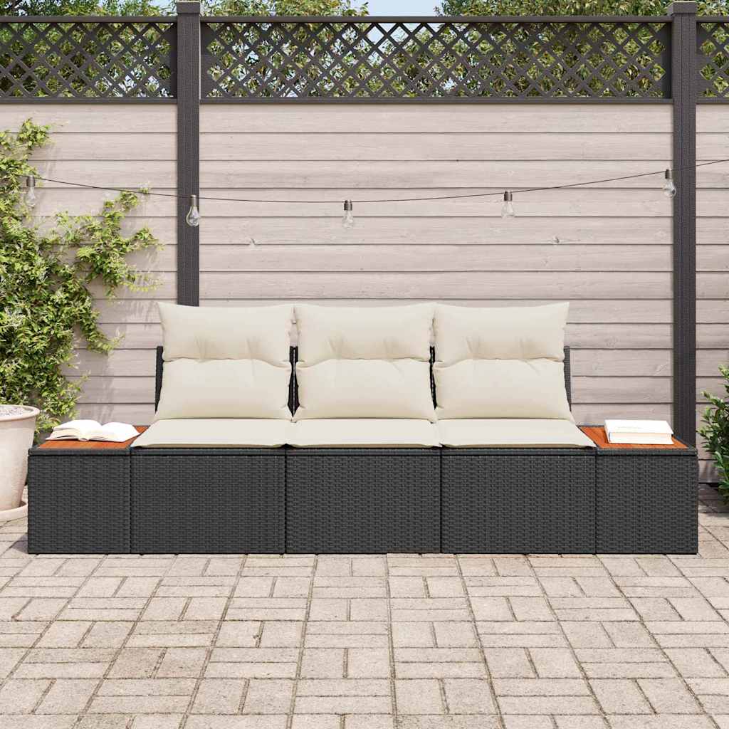 Conjunto de Sofá de Jardim com almofada 3 pcs Preto vime PE