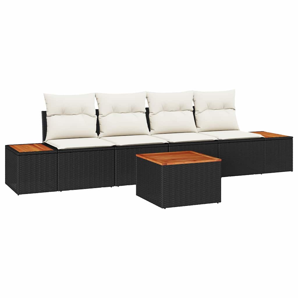 Conjunto de Sofá de Jardim 5 pcs Preto Rattan Sintético