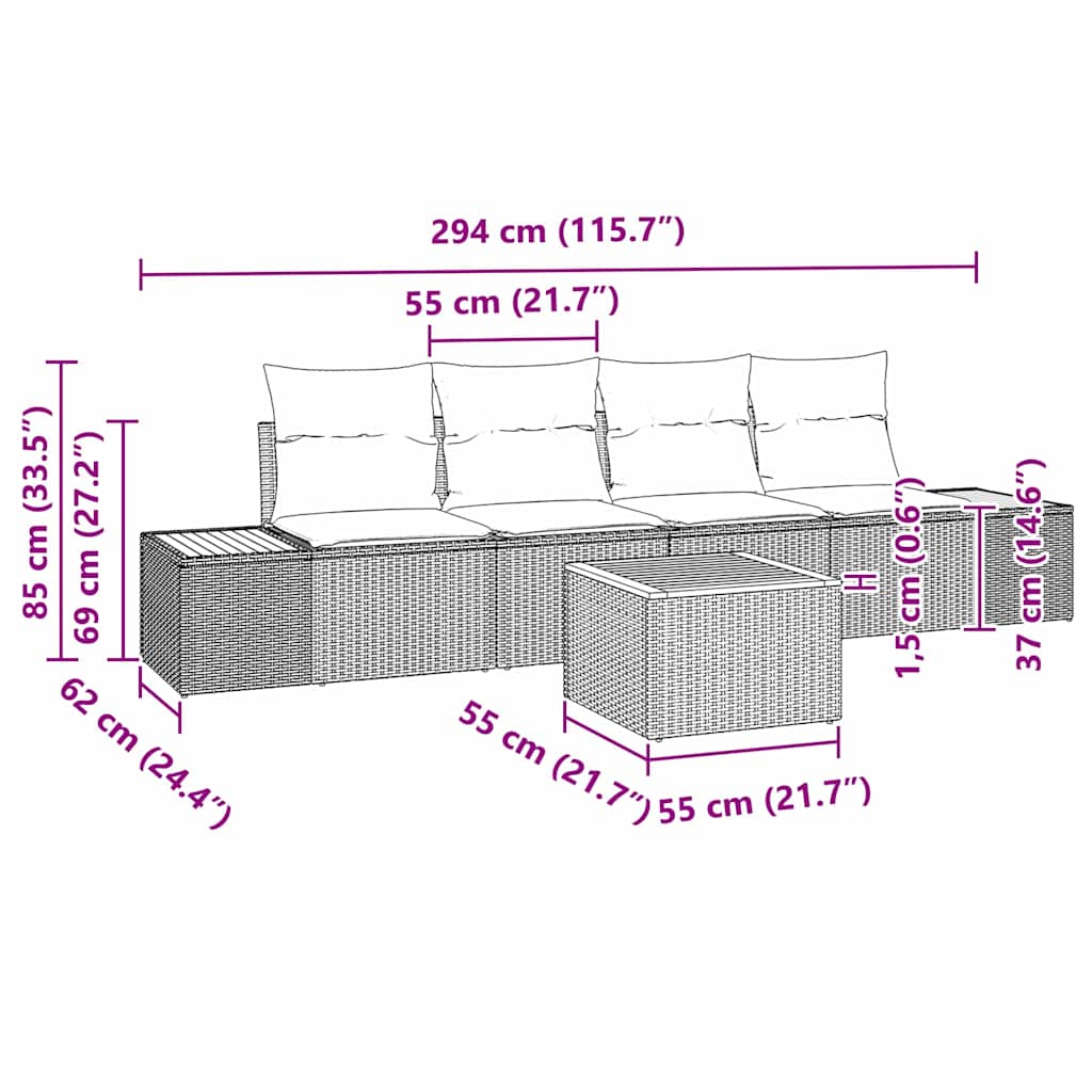 Conjunto de Sofá de Jardim 5 pcs Preto Rattan Sintético