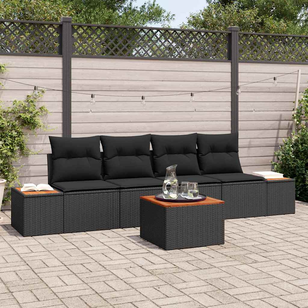 Conjunto de Sofá de Jardim 5 pcs Preto Rattan Sintético