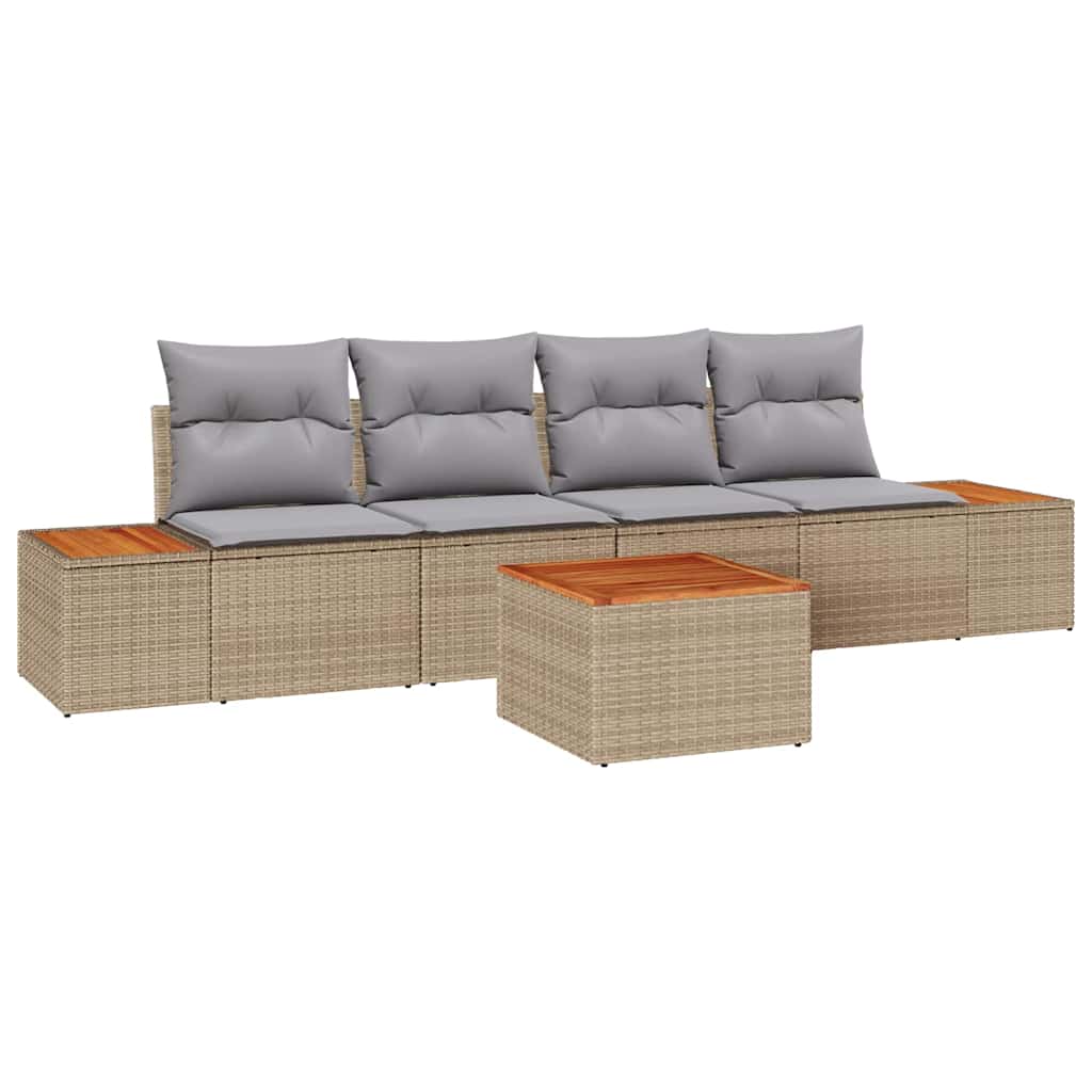 Conjunto de Sofá de Jardim 5 pcs Bege Rattan Sintético