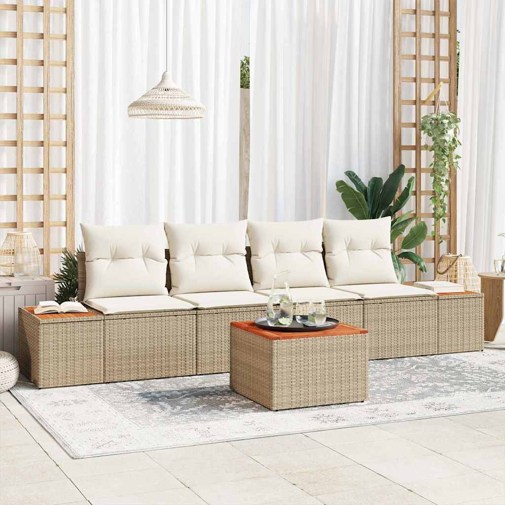 Conjunto de Sofá de Jardim 5 pcs Bege Rattan Sintético