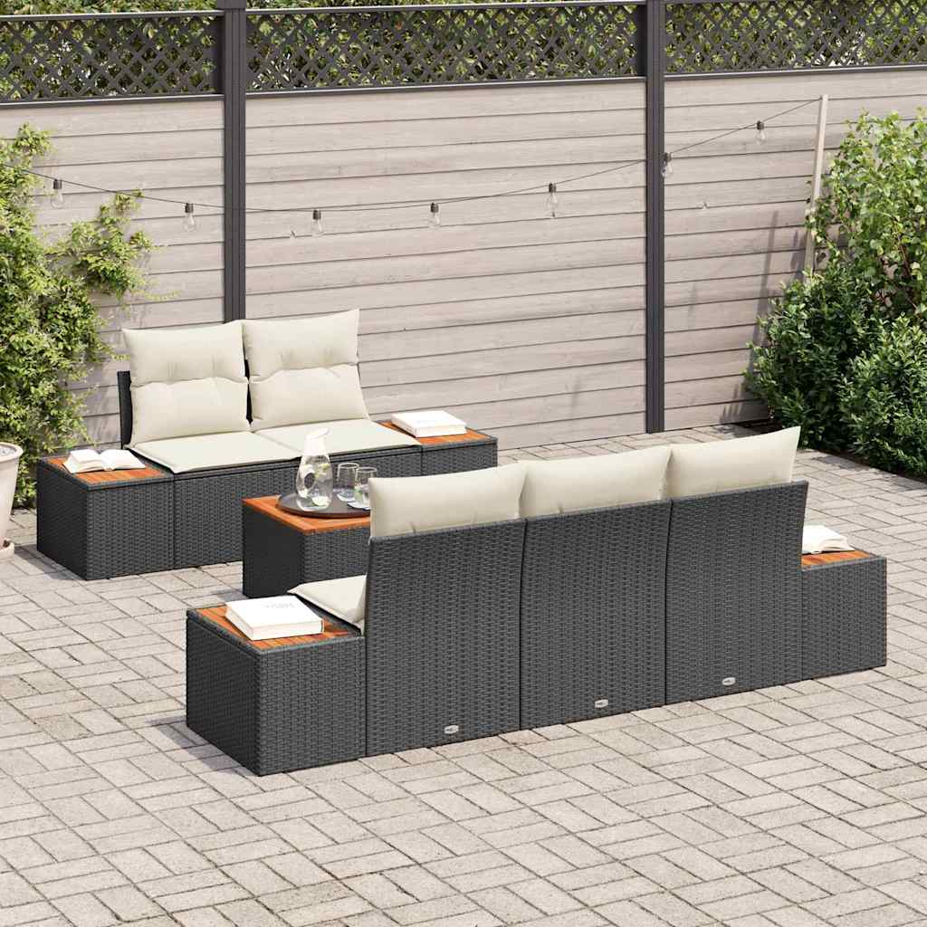 Conjunto de Sofá de Jardim 6 pcs Preto Rattan Sintético
