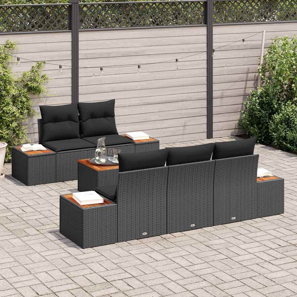 Conjunto de Sofá de Jardim 6 pcs Preto Rattan Sintético