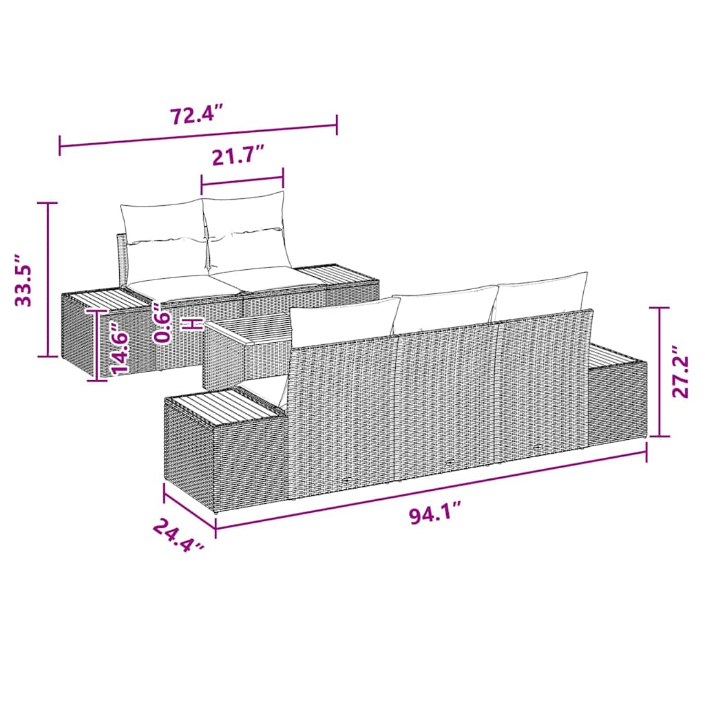 Conjunto de Sofá de Jardim 6 pcs Preto Rattan Sintético