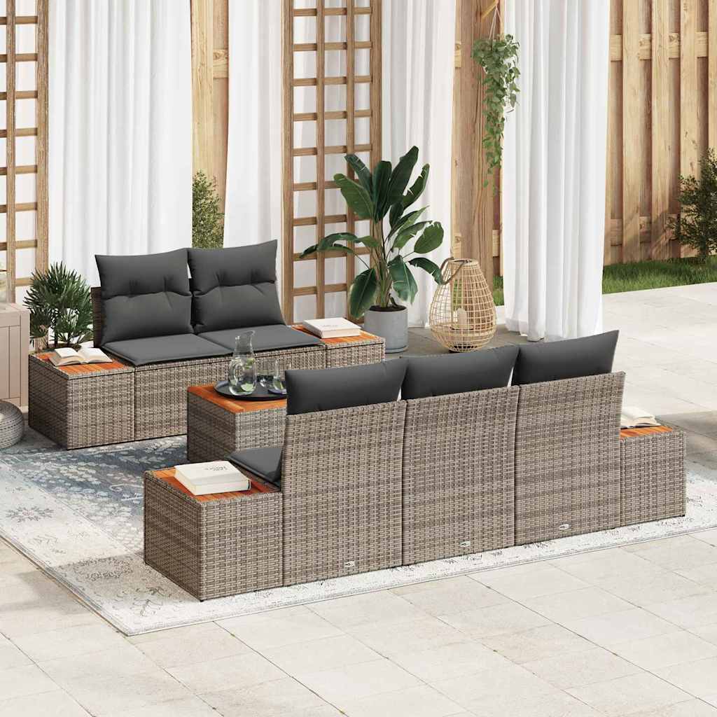 Conjunto de Sofá de Jardim 6 pcs Cinzeto Rattan Sintético