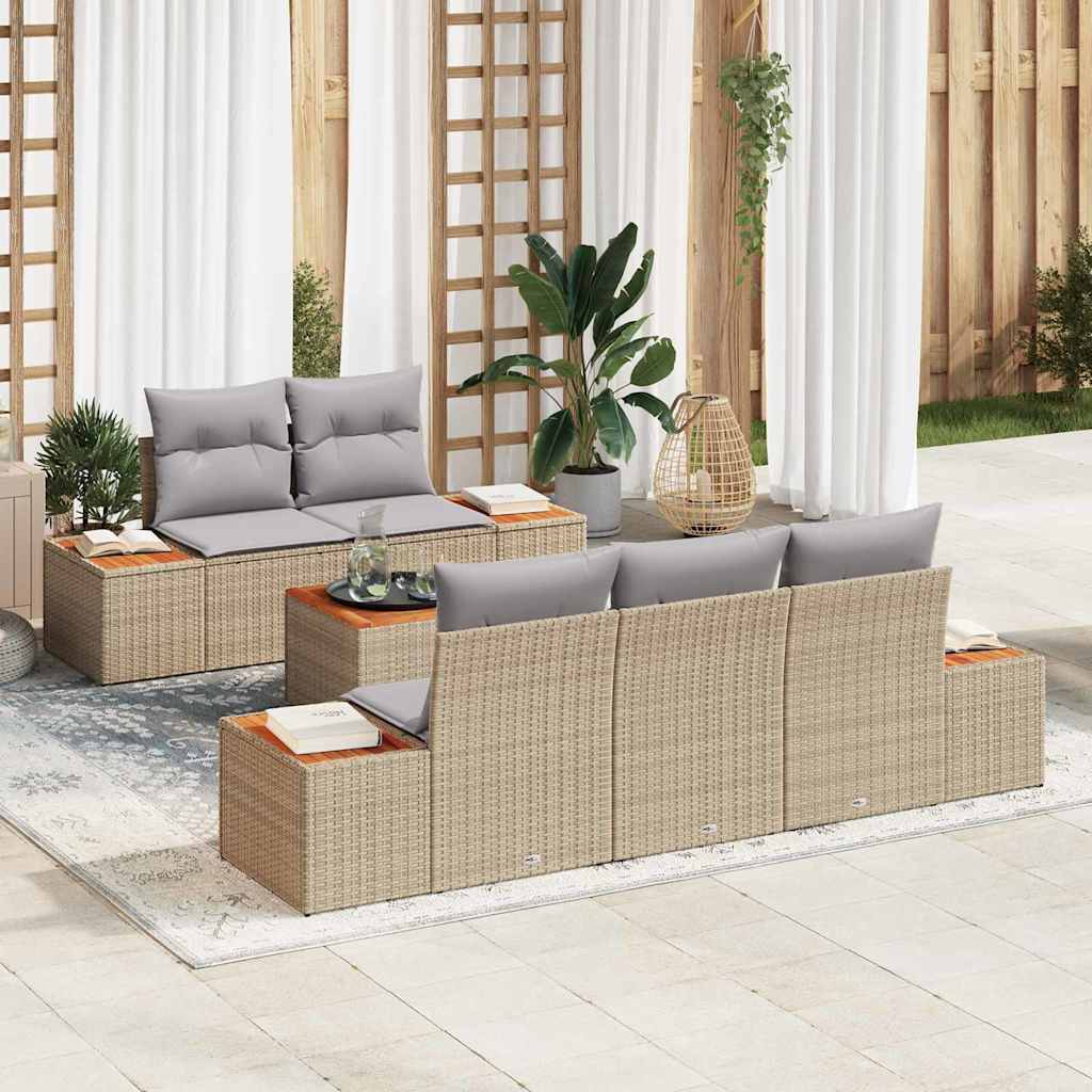 Conjunto de Sofá de Jardim 6 pcs Bege Rattan Sintético