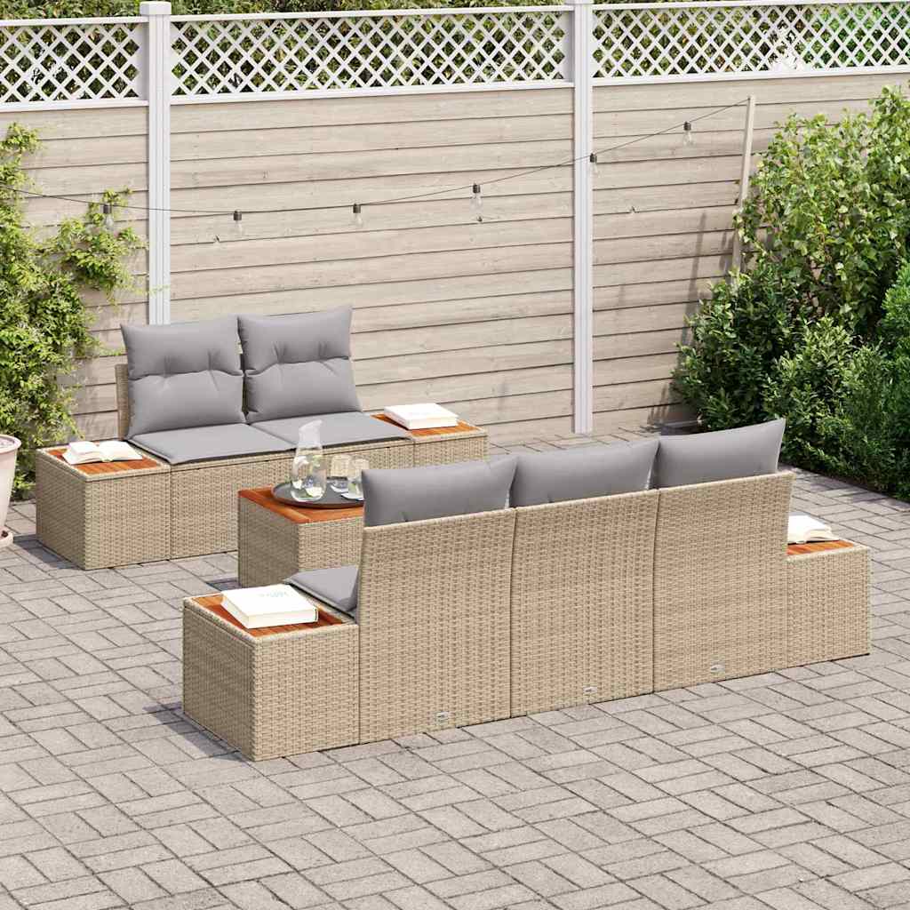 Conjunto de Sofá de Jardim 6 pcs Bege Rattan Sintético