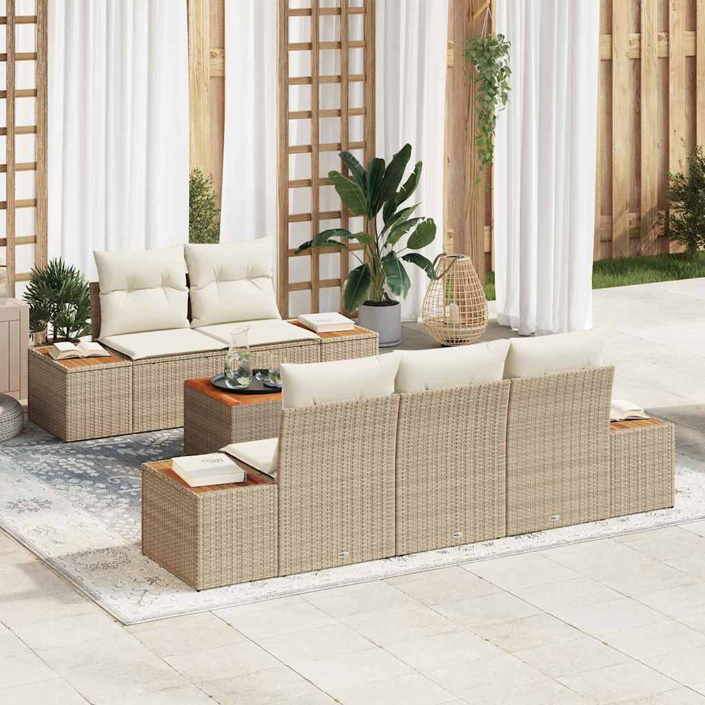 Conjunto de Sofá de Jardim 6 pcs Bege Rattan Sintético