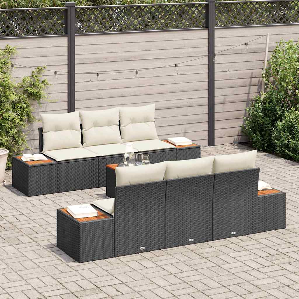 Conjunto de Sofá de Jardim 7 pcs Preto Rattan Sintético