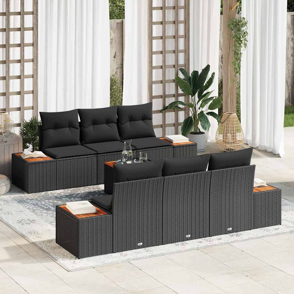Conjunto de Sofá de Jardim 7 pcs Preto Rattan Sintético