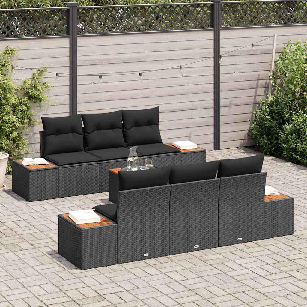 Conjunto de Sofá de Jardim 7 pcs Preto Rattan Sintético