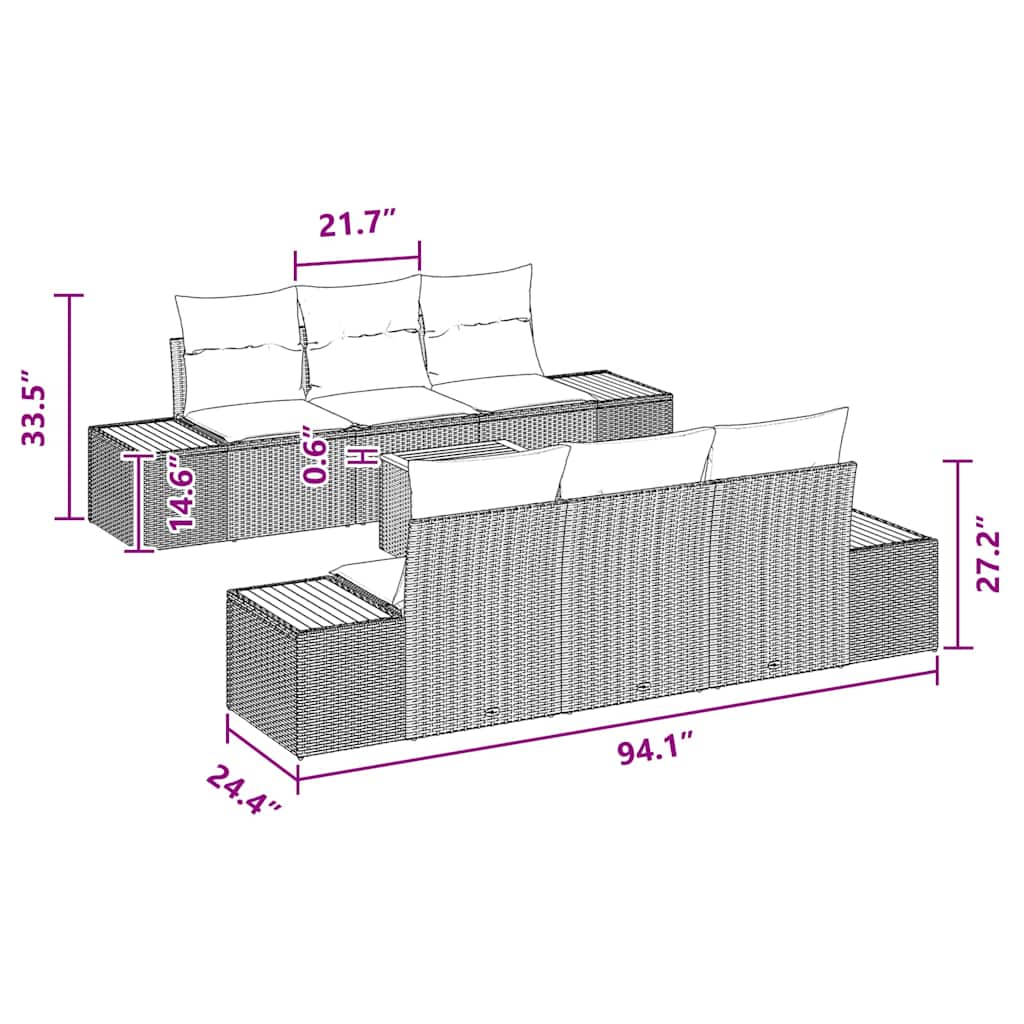 Conjunto de Sofá de Jardim 7 pcs Preto Rattan Sintético