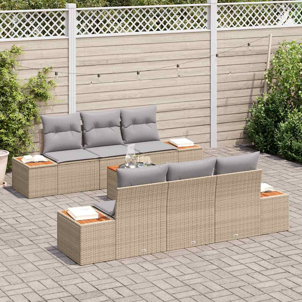 Conjunto de Sofá de Jardim 7 pcs Bege Rattan Sintético