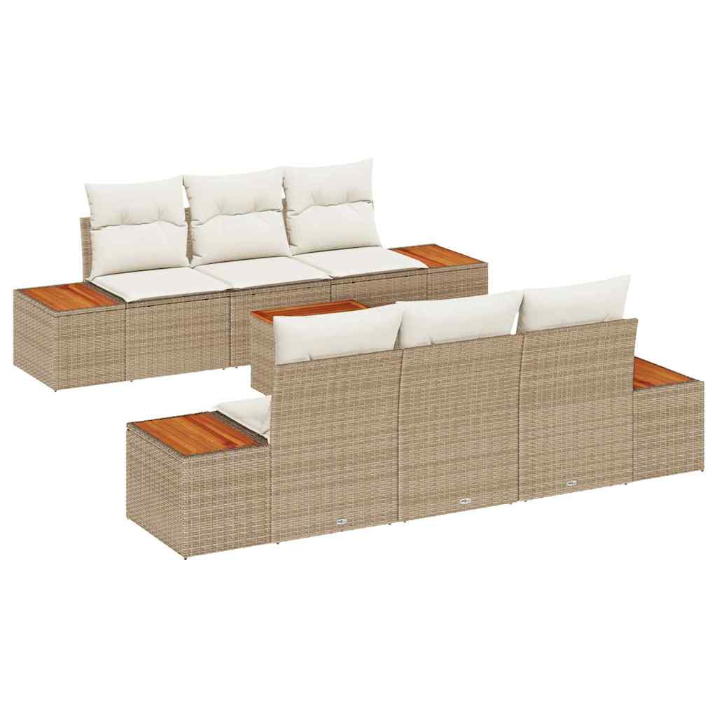 Conjunto de Sofá de Jardim 7 pcs Bege Rattan Sintético