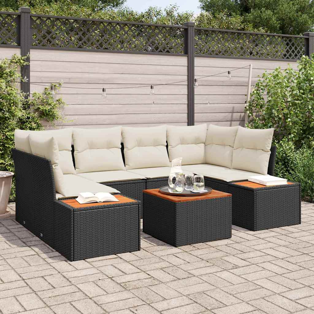 Conjunto de Sofá de Jardim 7 pcs Preto Rattan Sintético