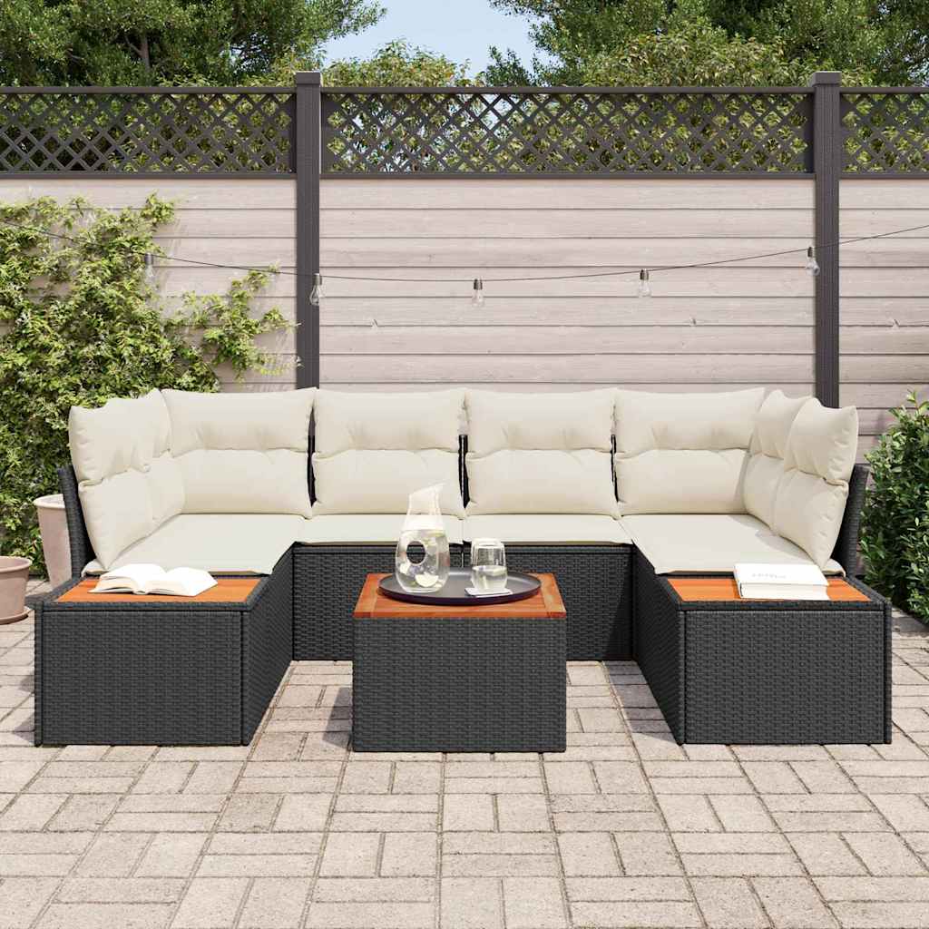 Conjunto de Sofá de Jardim 7 pcs Preto Rattan Sintético