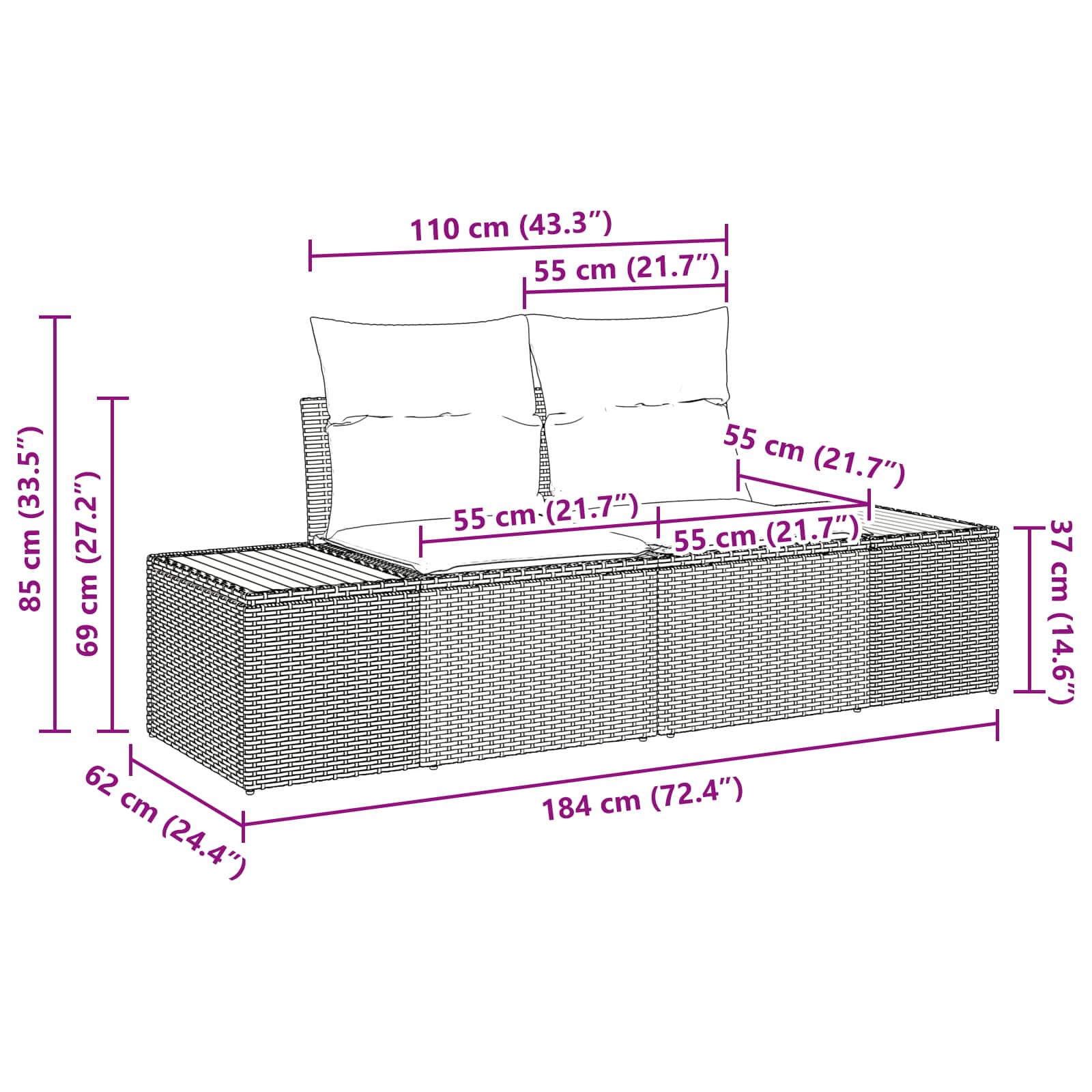 Conjunto de Sofá de Jardim 7 pcs Preto Rattan Sintético