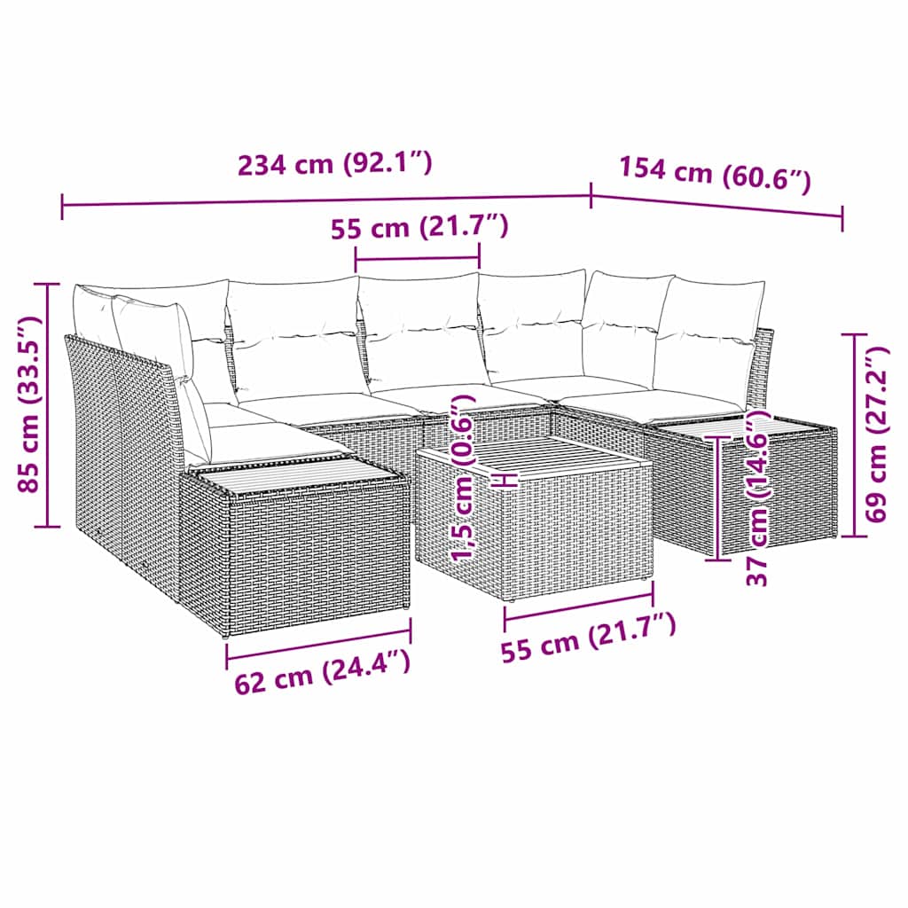 Conjunto de Sofá de Jardim 7 pcs Cinzeto Rattan Sintético