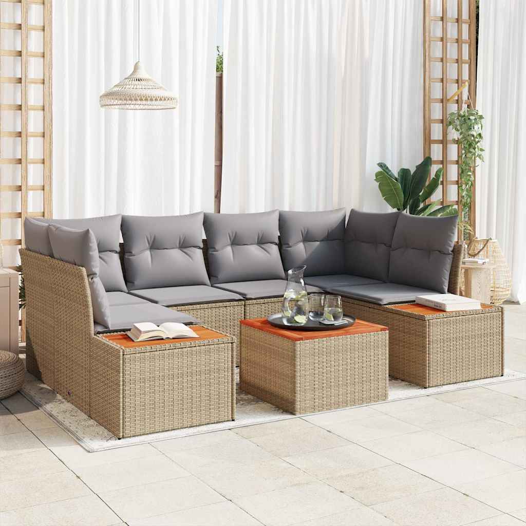Conjunto de Sofá de Jardim 7 pcs Bege Rattan Sintético