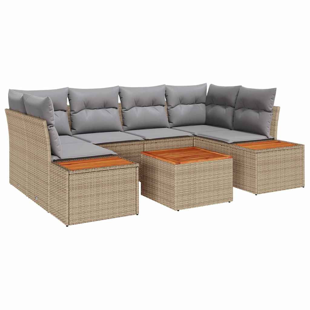 Conjunto de Sofá de Jardim 7 pcs Bege Rattan Sintético