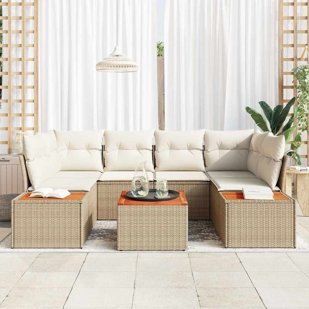 Conjunto de Sofá de Jardim 7 pcs Bege Rattan Sintético