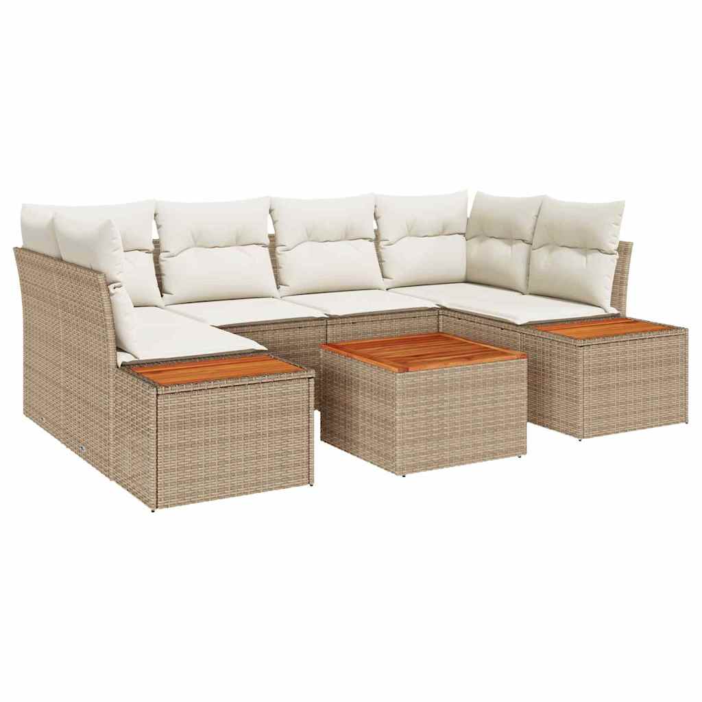 Conjunto de Sofá de Jardim 7 pcs Bege Rattan Sintético