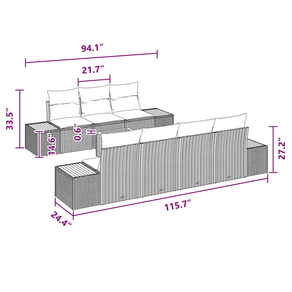 Conjunto de Sofá de Jardim 8 pcs Preto Rattan Sintético