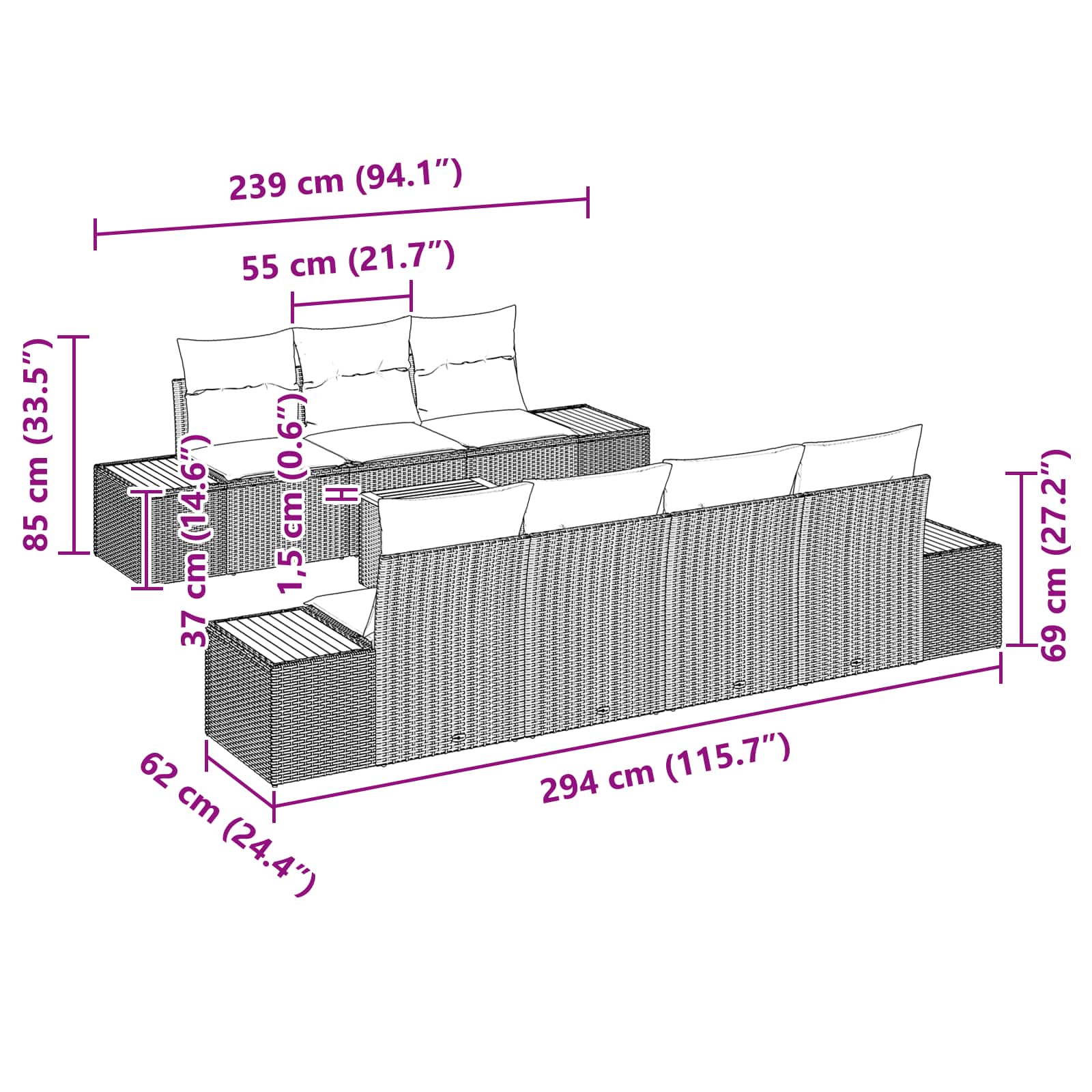 Conjunto de Sofá de Jardim 8 pcs Preto Rattan Sintético