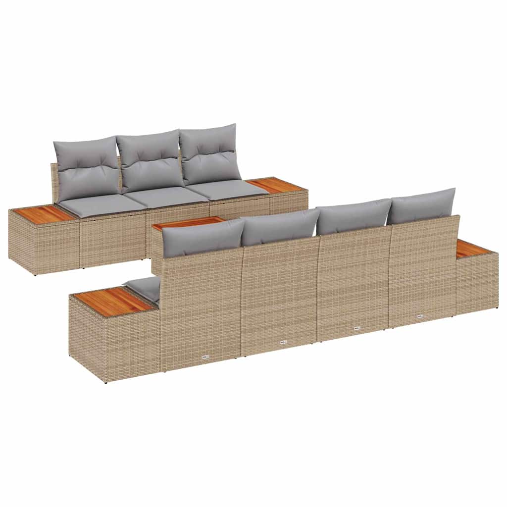 Conjunto de Sofá de Jardim 8 pcs Bege Rattan Sintético
