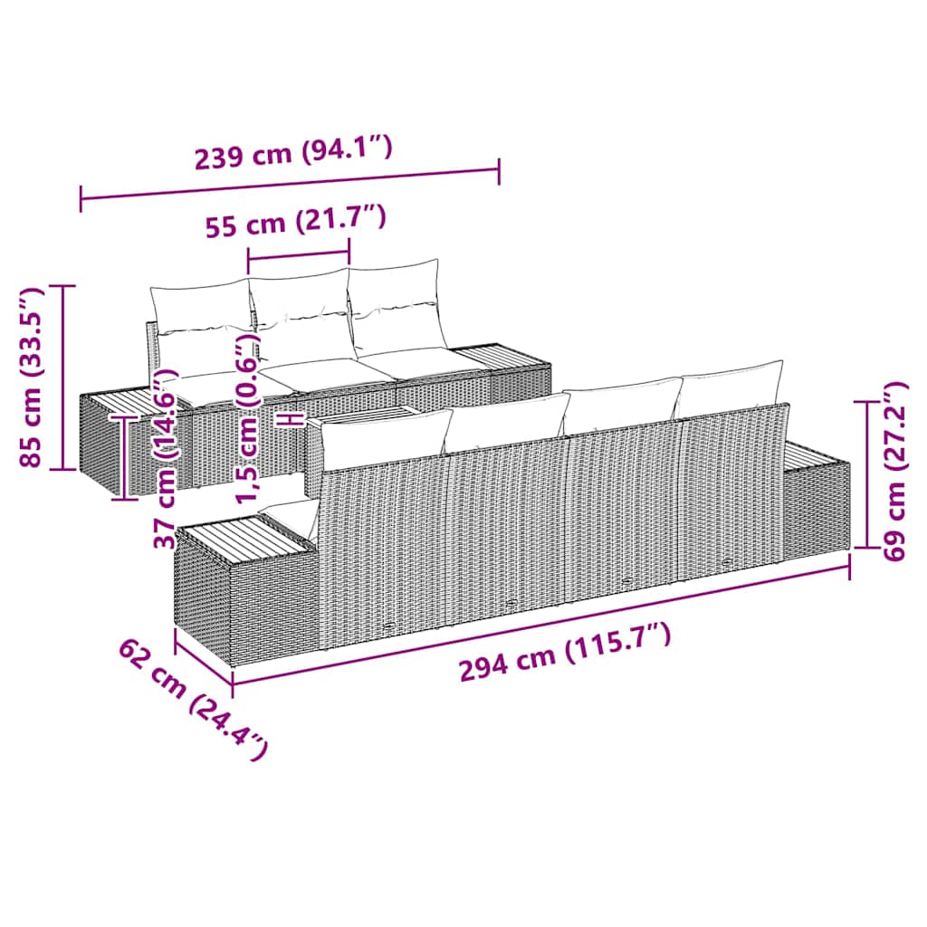 Conjunto de Sofá de Jardim 8 pcs Bege Rattan Sintético