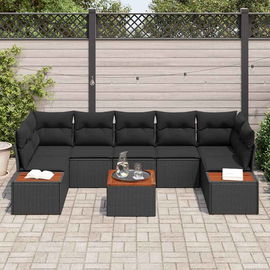 Conjunto de Sofá de Jardim 8 pcs Preto Rattan Sintético