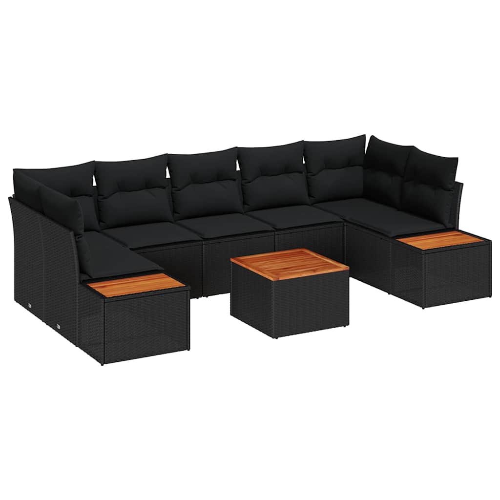 Conjunto de Sofá de Jardim 8 pcs Preto Rattan Sintético