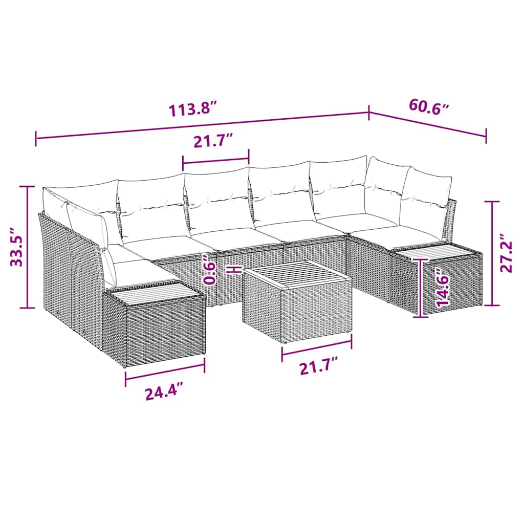 Conjunto de Sofá de Jardim 8 pcs Preto Rattan Sintético
