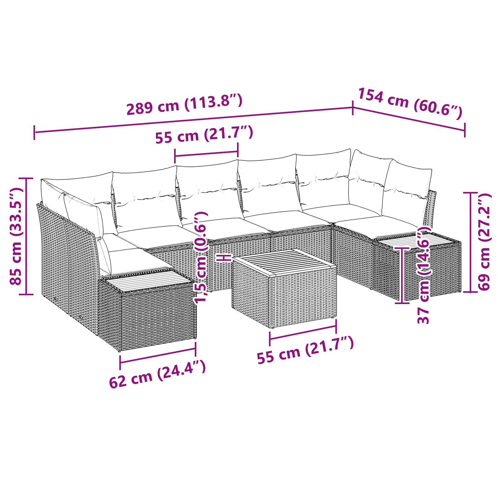 Conjunto de Sofá de Jardim 8 pcs Preto Rattan Sintético