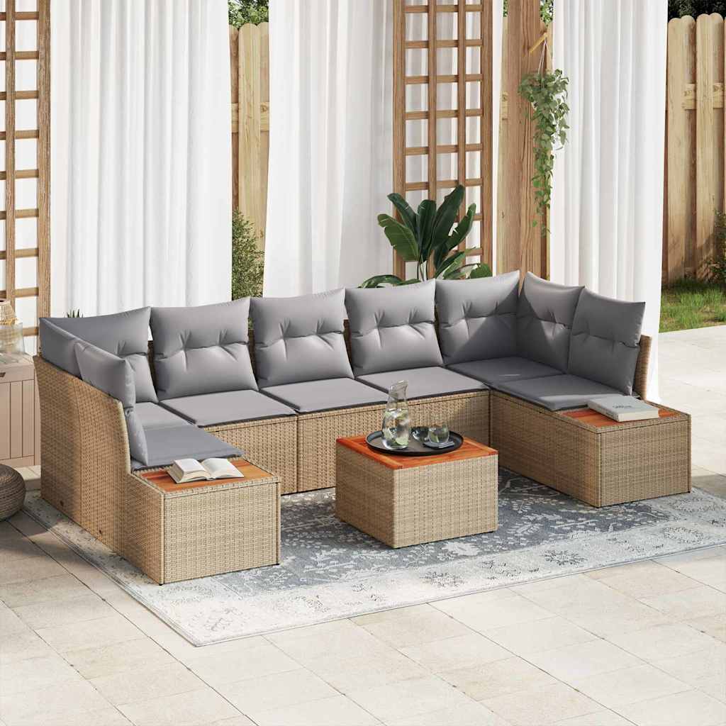 Conjunto de Sofá de Jardim 8 pcs Bege Rattan Sintético