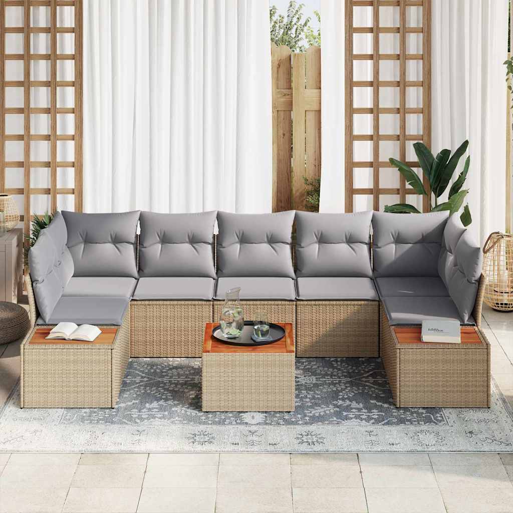 Conjunto de Sofá de Jardim 8 pcs Bege Rattan Sintético
