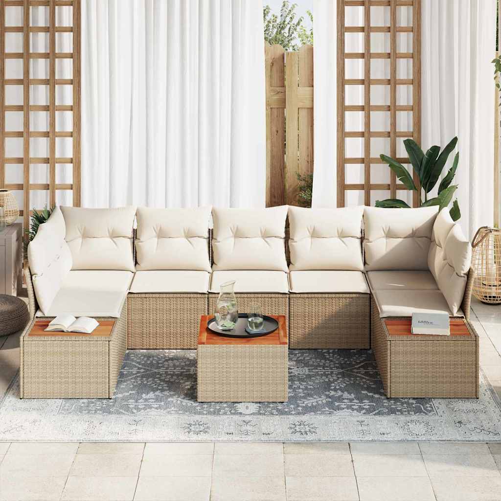 Conjunto de Sofá de Jardim 8 pcs Bege Rattan Sintético