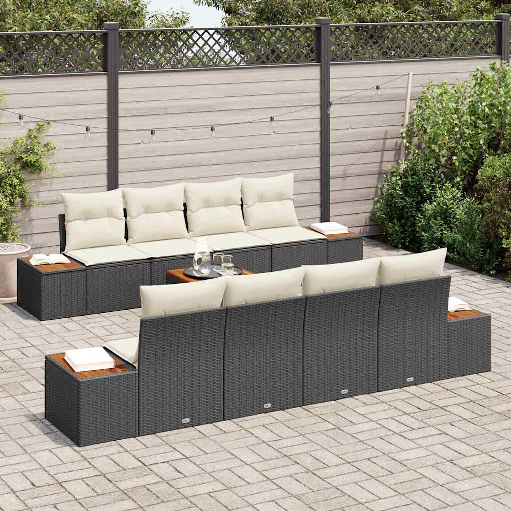 Conjunto de Sofá de Jardim 9 pcs Preto Rattan Sintético